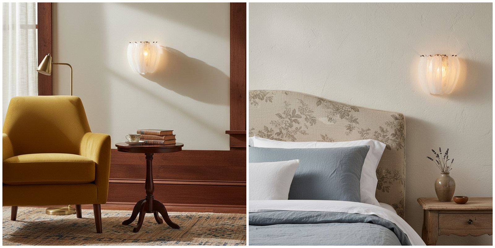 Velora wandlamp in twee interieurstijlen