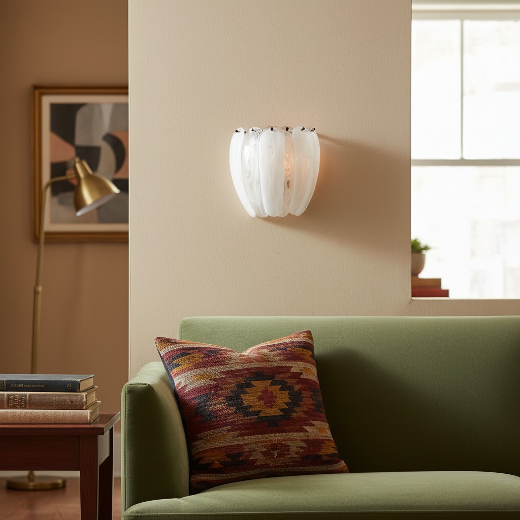 Velora wandlamp bij een groene bank