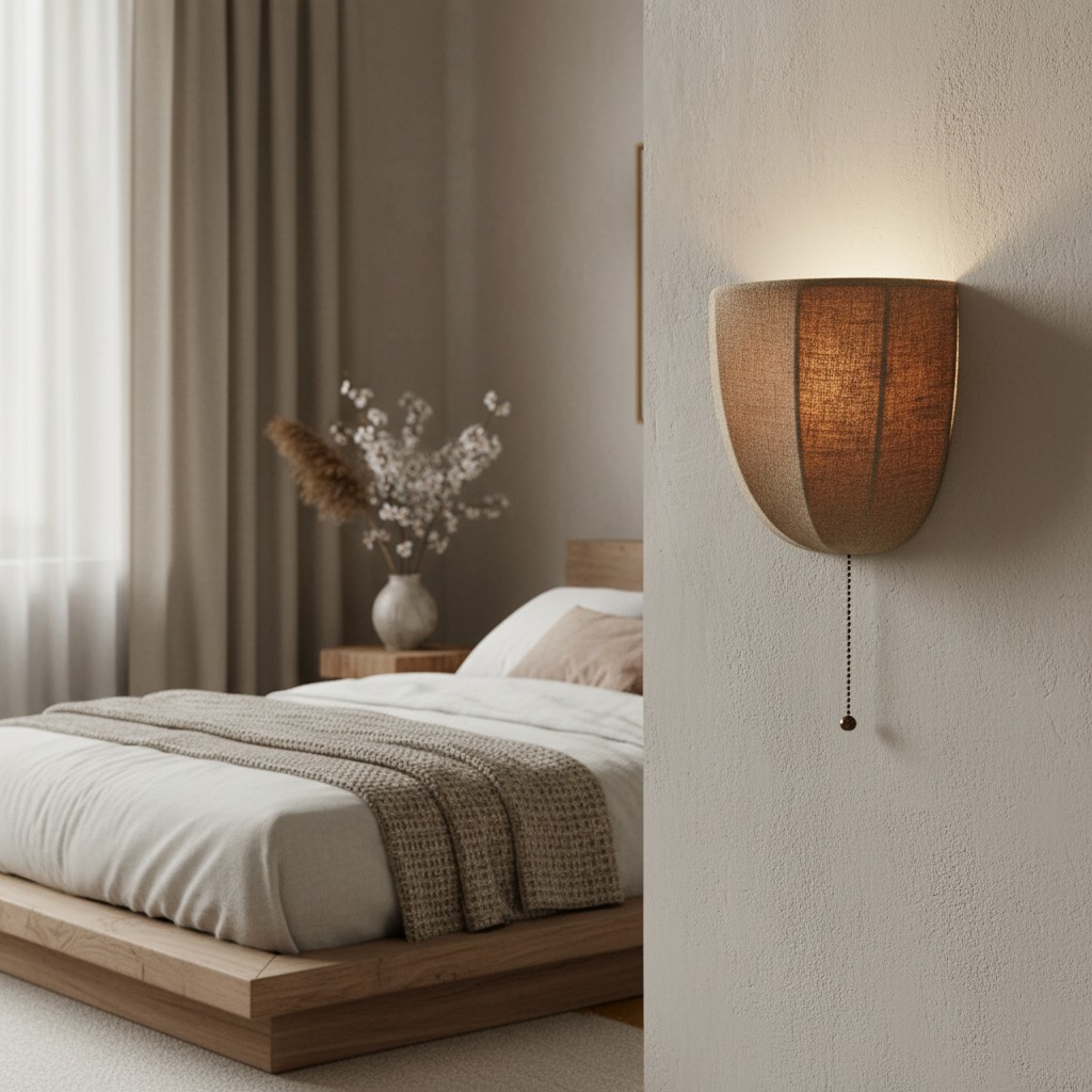 Fablune wandlamp naast een bed