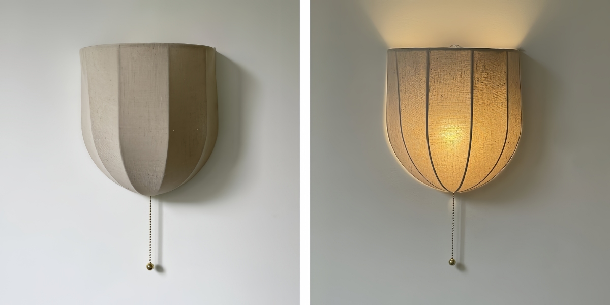 Vergelijking van Fablune wandlamp uit en aan
