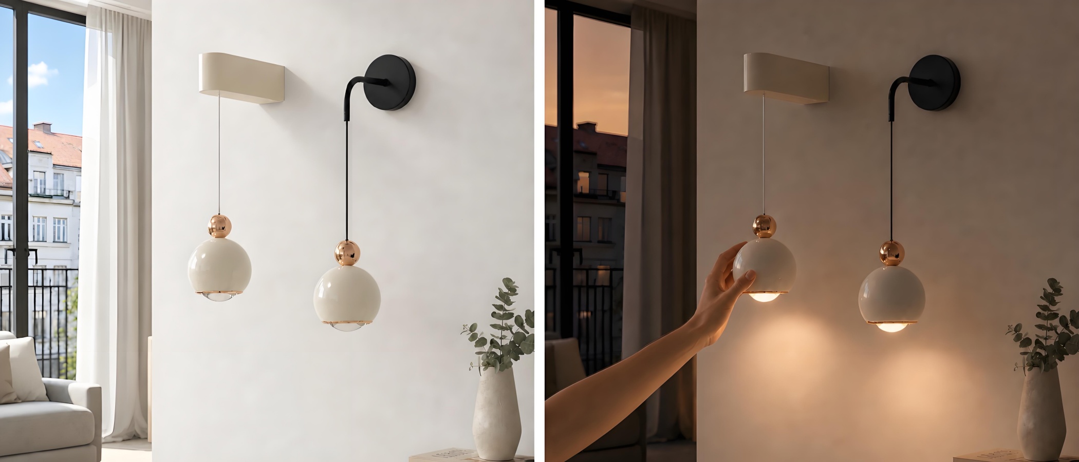 Wandlamp met aanraakbediening in gebruik