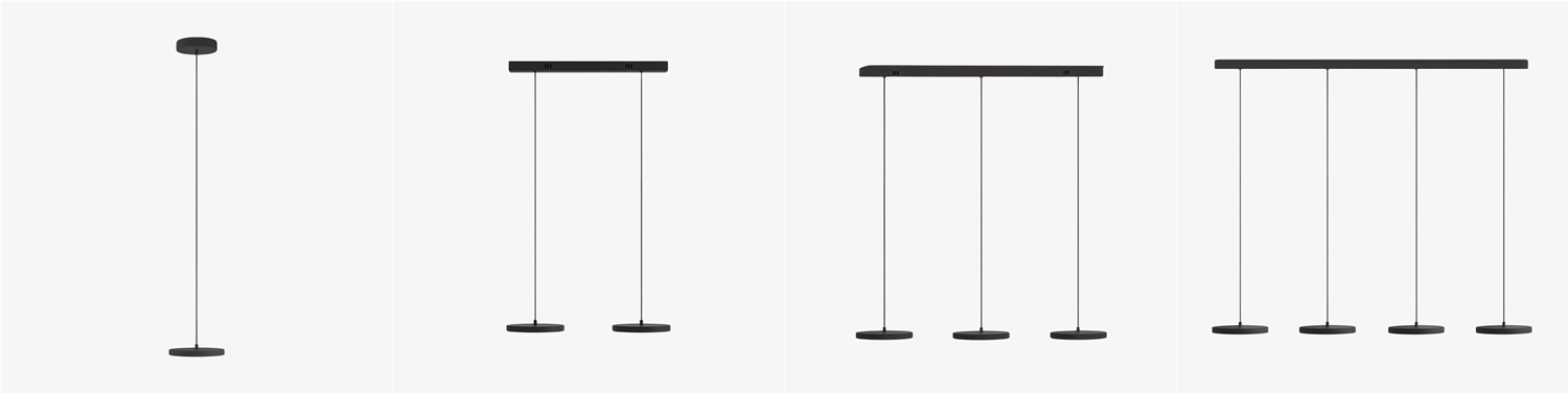 Feranox hanglamp modellen met één, twee, drie en vier koppen