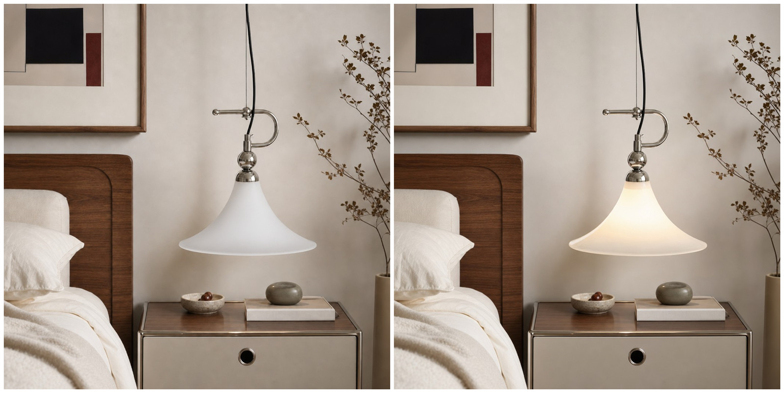 Vergelijking van de Magnolia hanglamp uit en aan