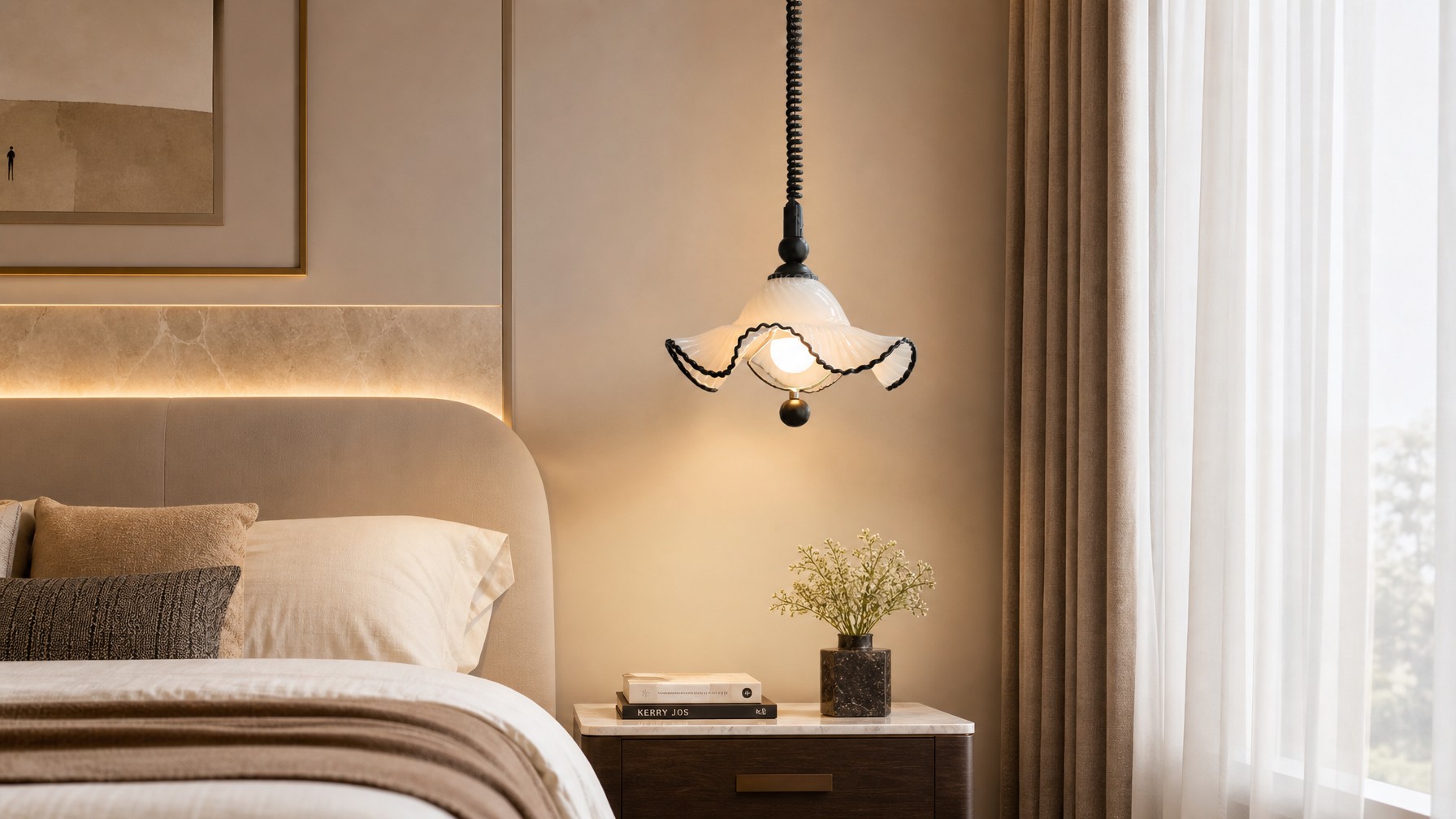 Cazelle hanglamp in een slaapkamer