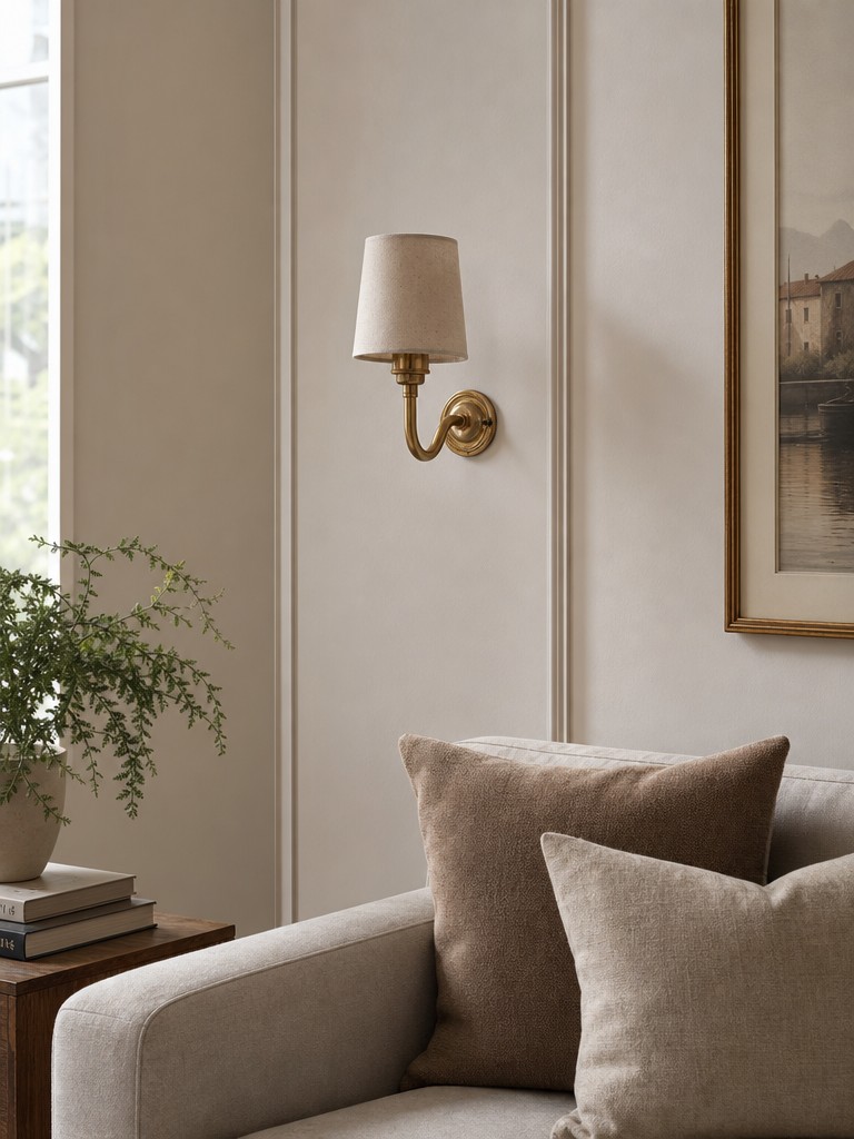 Slaapkamerinspiratie met stoffen wandlamp