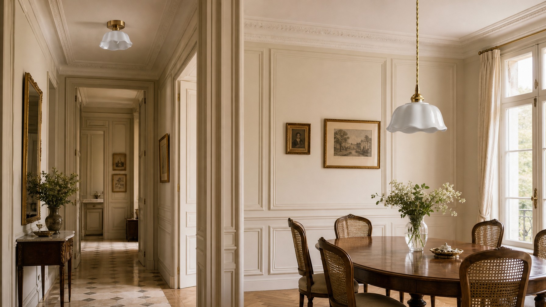 Cienax keramische bloemlamp als plafondlamp en hanglamp in een vintage interieur