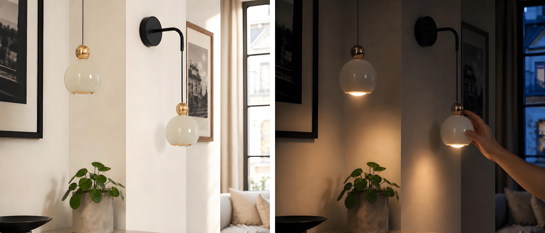 Glintap lamp bij daglicht in een interieur