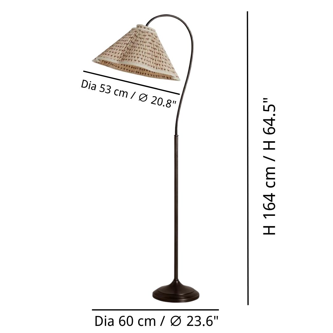 Maatdiagram van de Veslin vloerlamp met diameter en hoogte