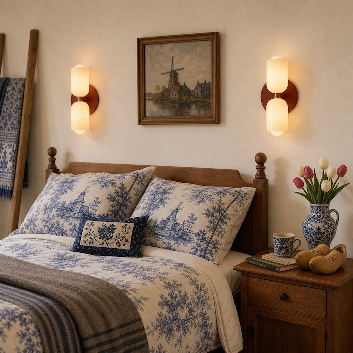 Paired modern wall sconces creating balanced symmetry.