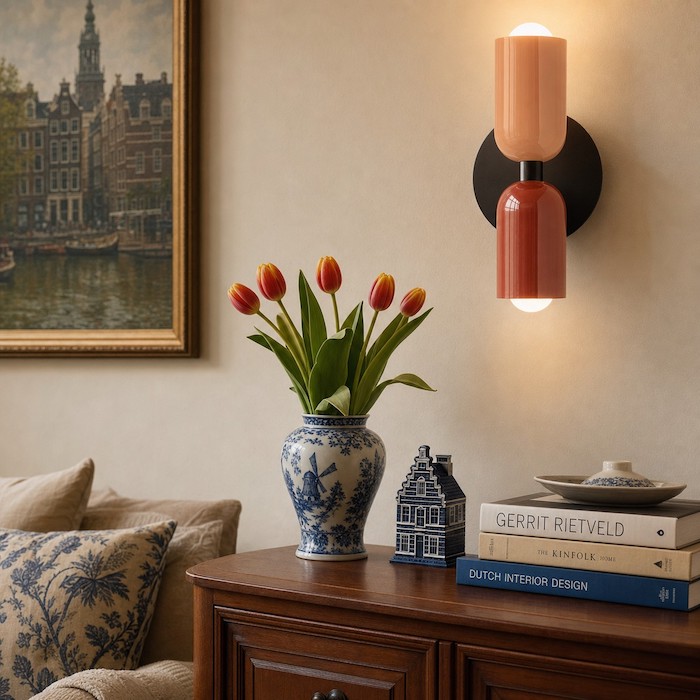 Wall sconce with clean negative space around the light pattern.