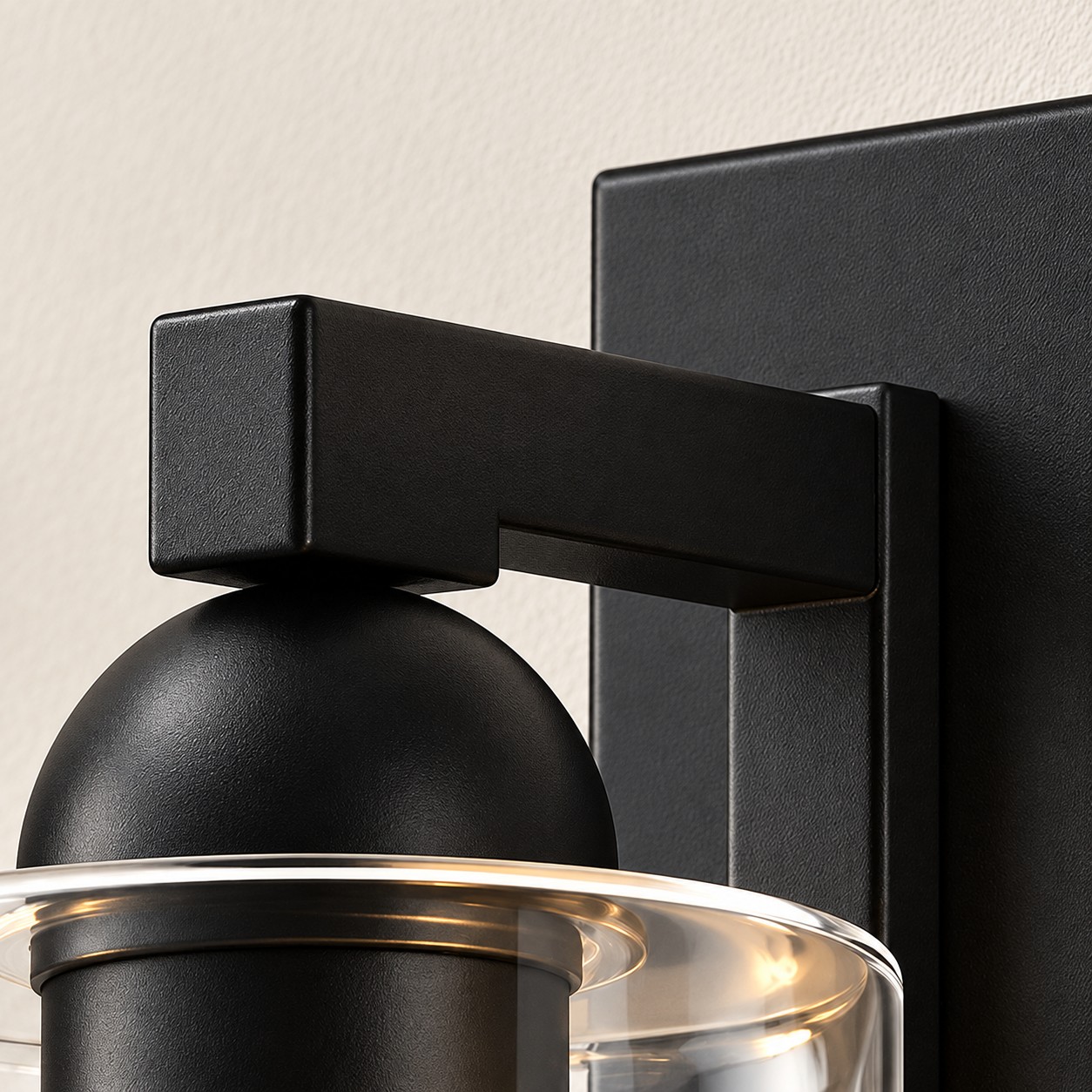 Glass Bathroom Vanity Light with cylindrical shades and a metal wall bar