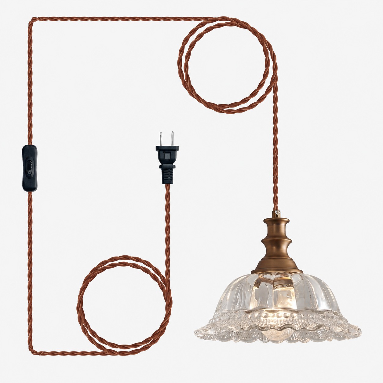 Vintage Fluted Glass Pendant with a plug-in option and coloured glass