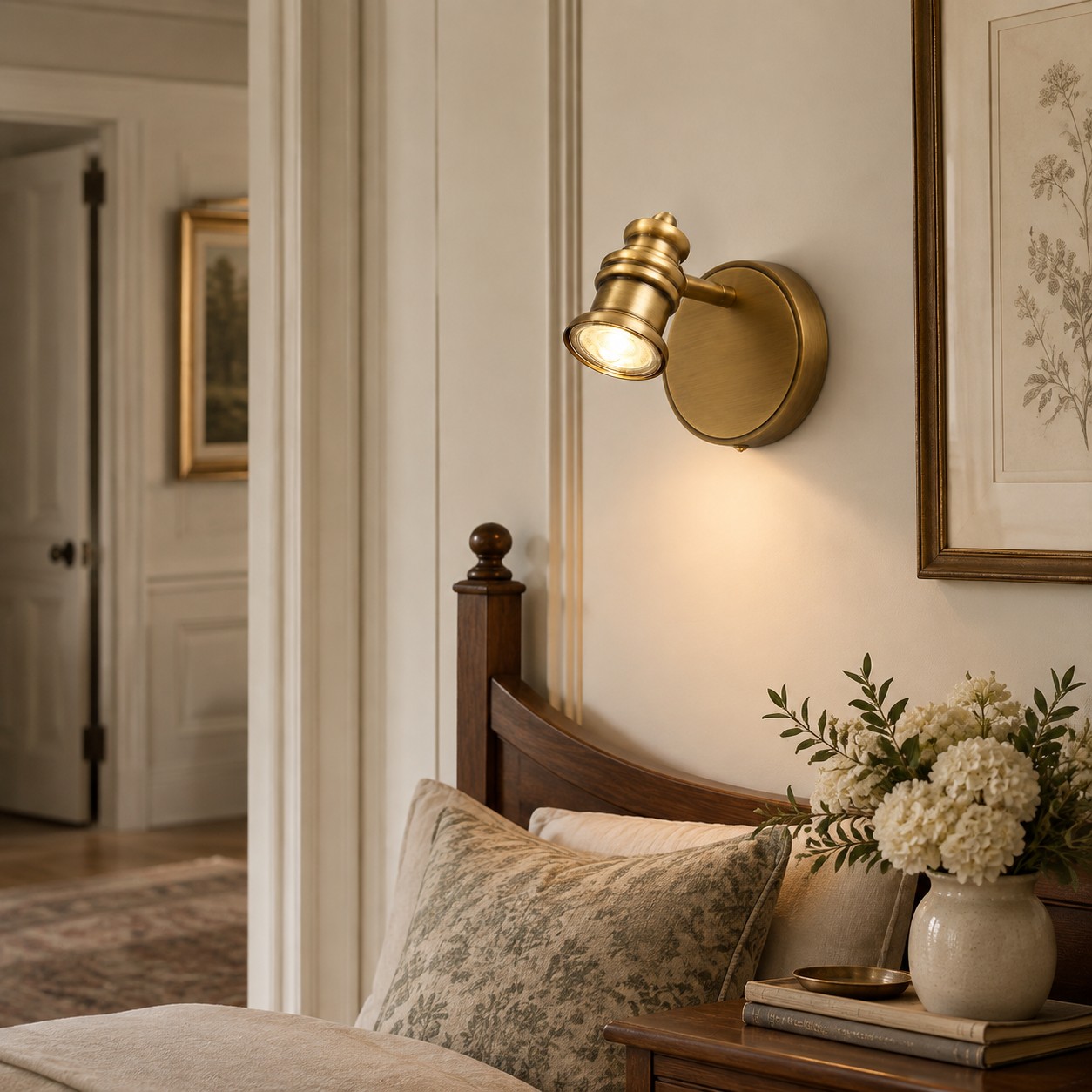Aurelia Brass Vanity Wall Light with sculpted shades and a linear wall bar