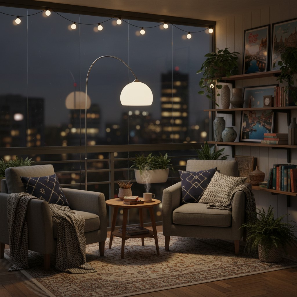 Arc vloerlamp avondscène