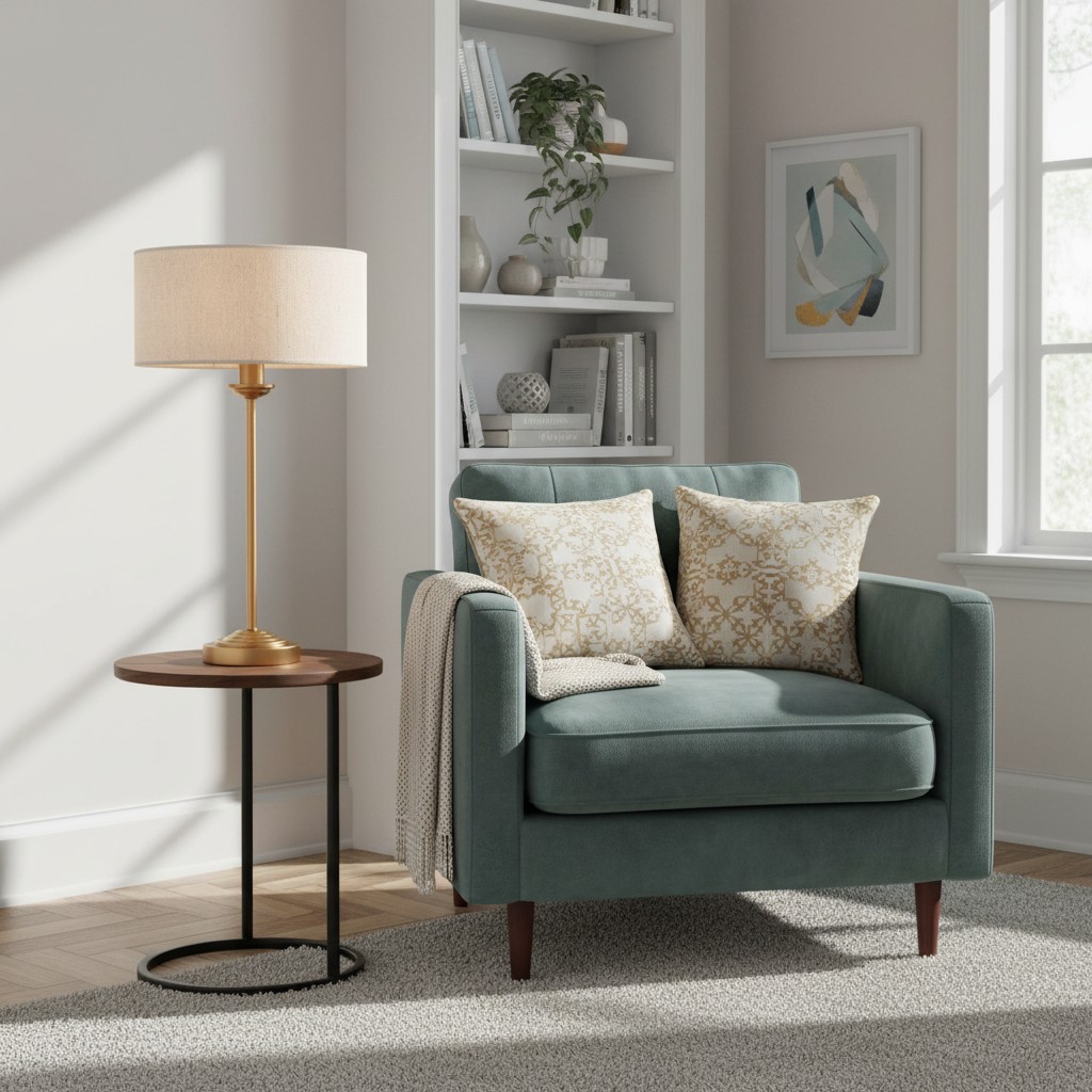 Tela tafellamp naast fauteuil