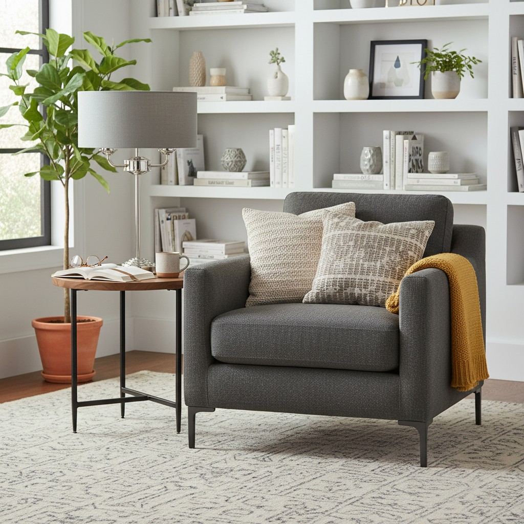 Tela tafellamp naast fauteuil