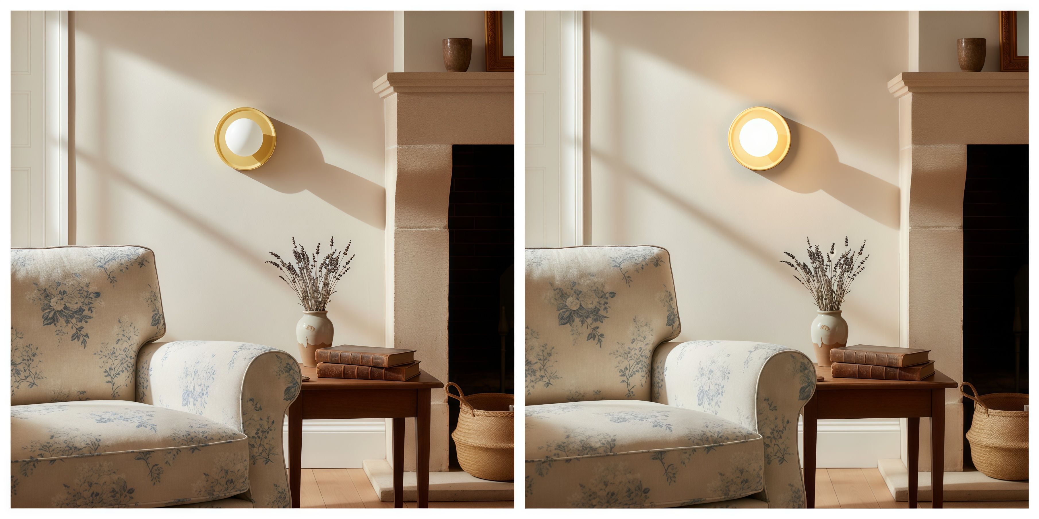 Vergelijking van de Solna wandlamp uit en aan