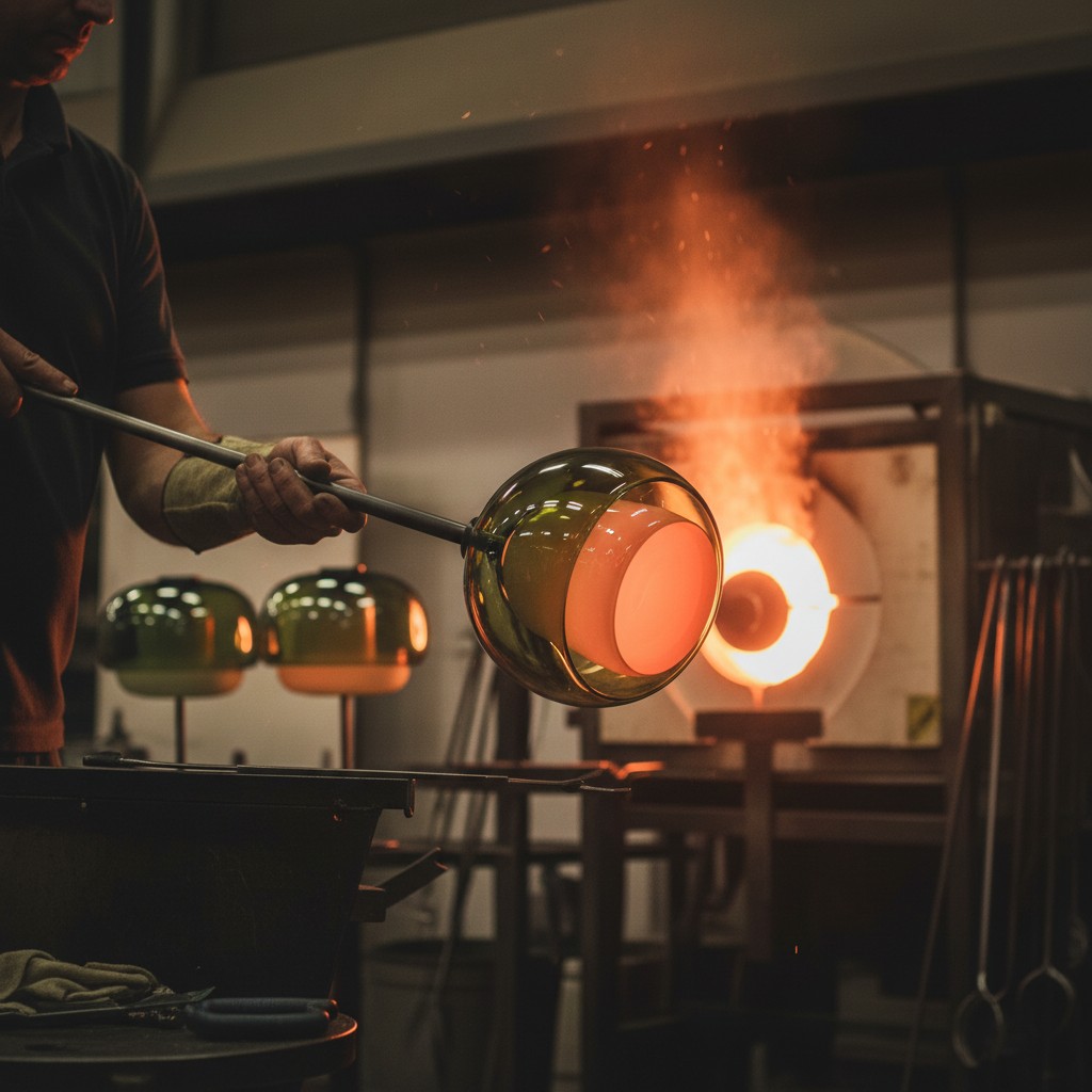 Handgeblazen glas tijdens het maken