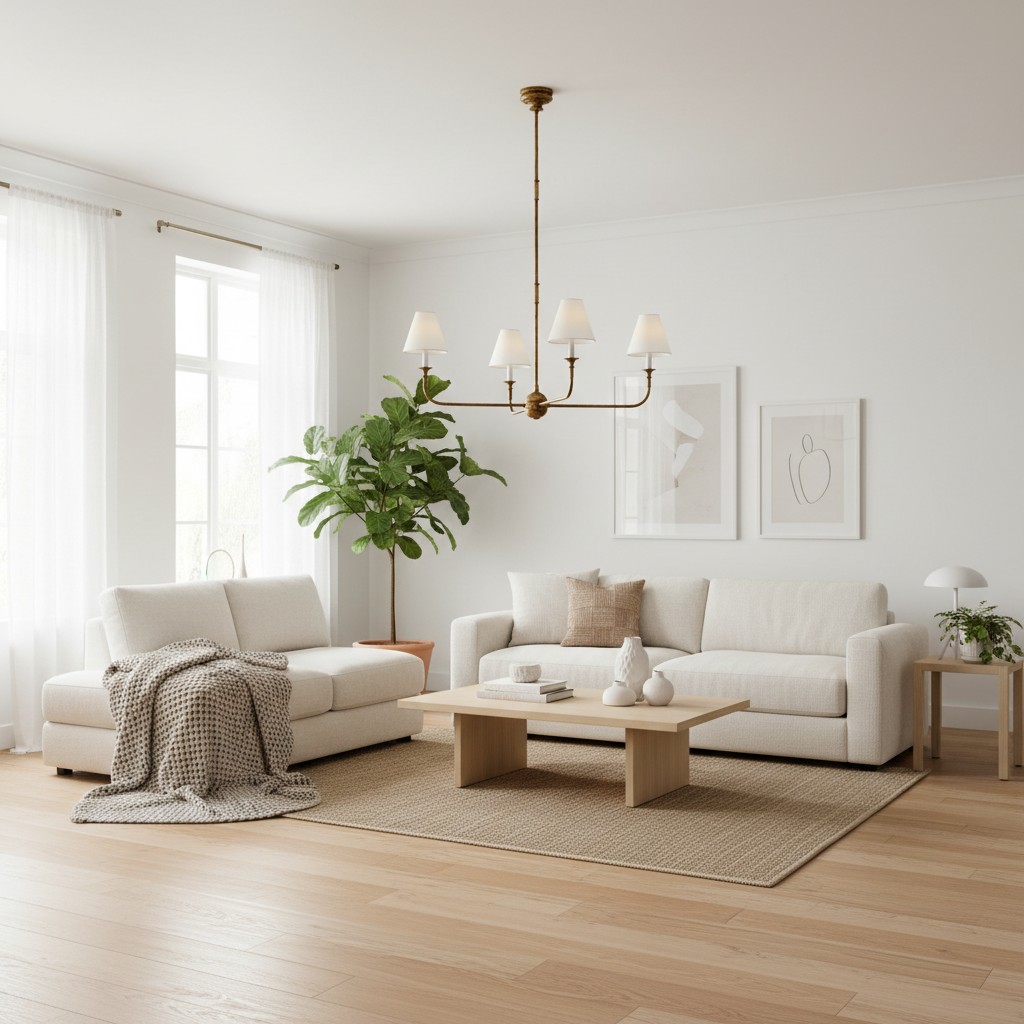 Piaf Grande kroonluchter in minimalistische woonkamer