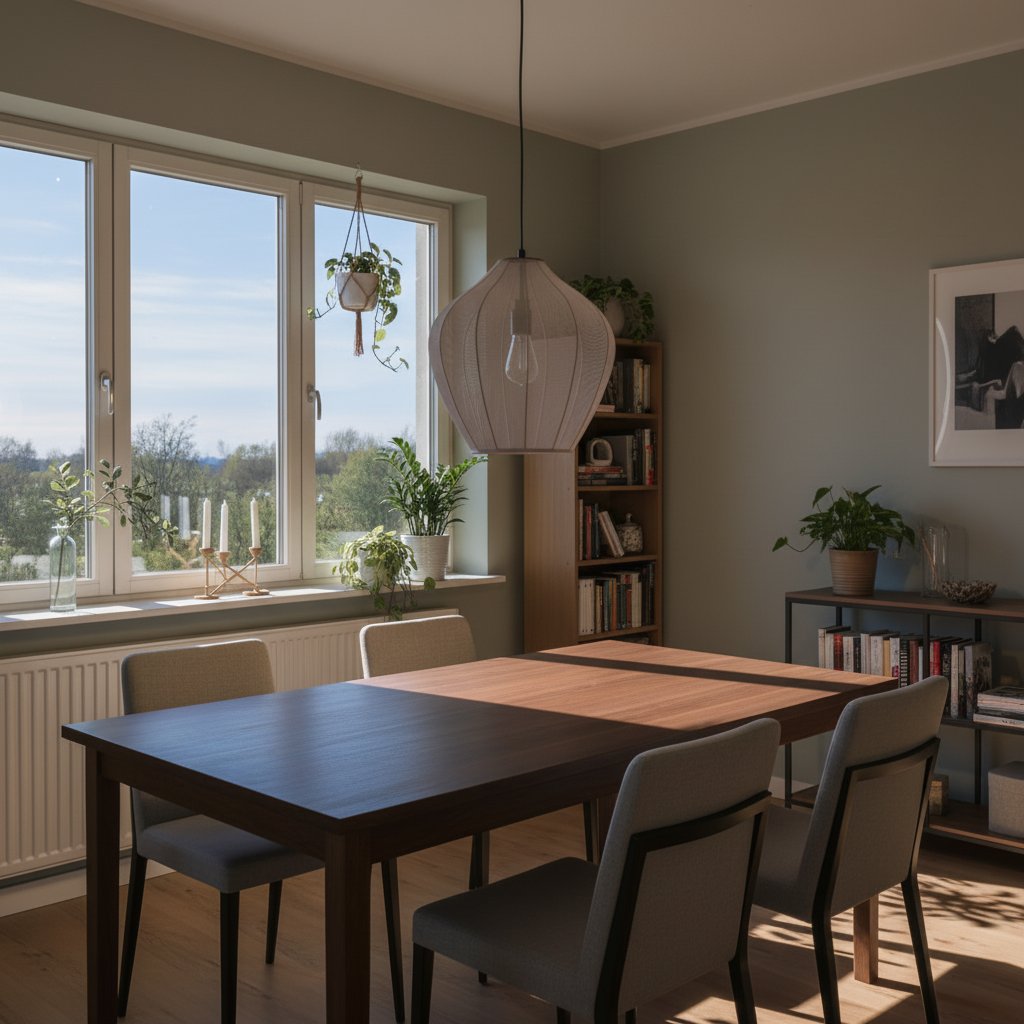 Lumifil hanglamp boven een eettafel bij het raam