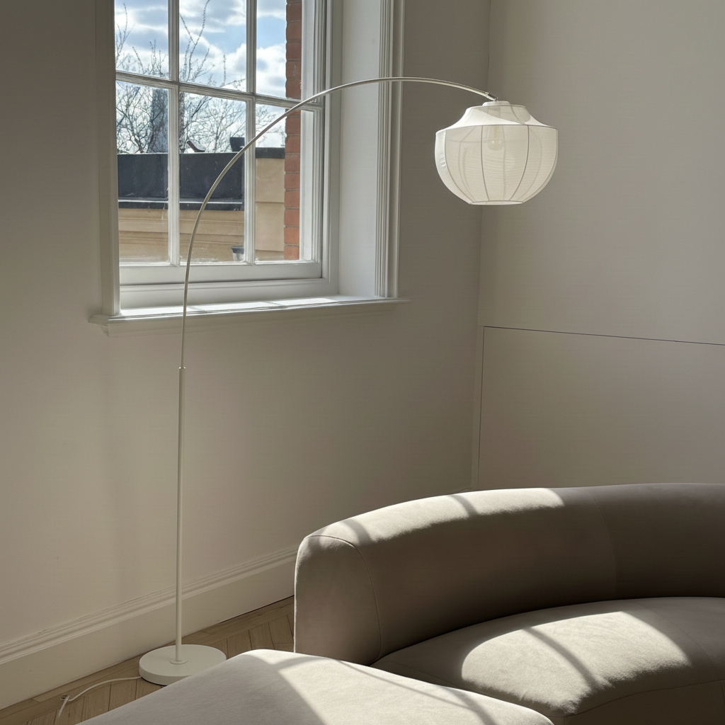 Klantfoto van de Lumifil boogvloerlamp bij een raam