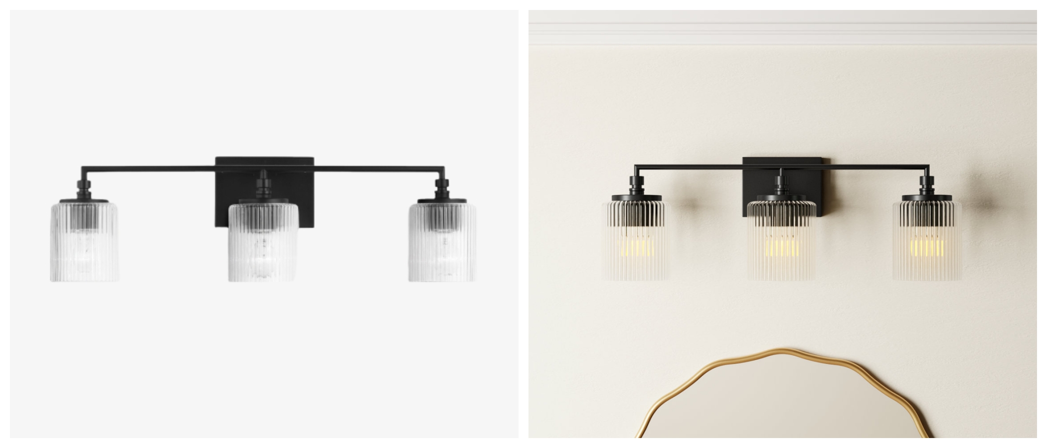 Vergelijking van Lirra wandlamp met licht uit en licht aan