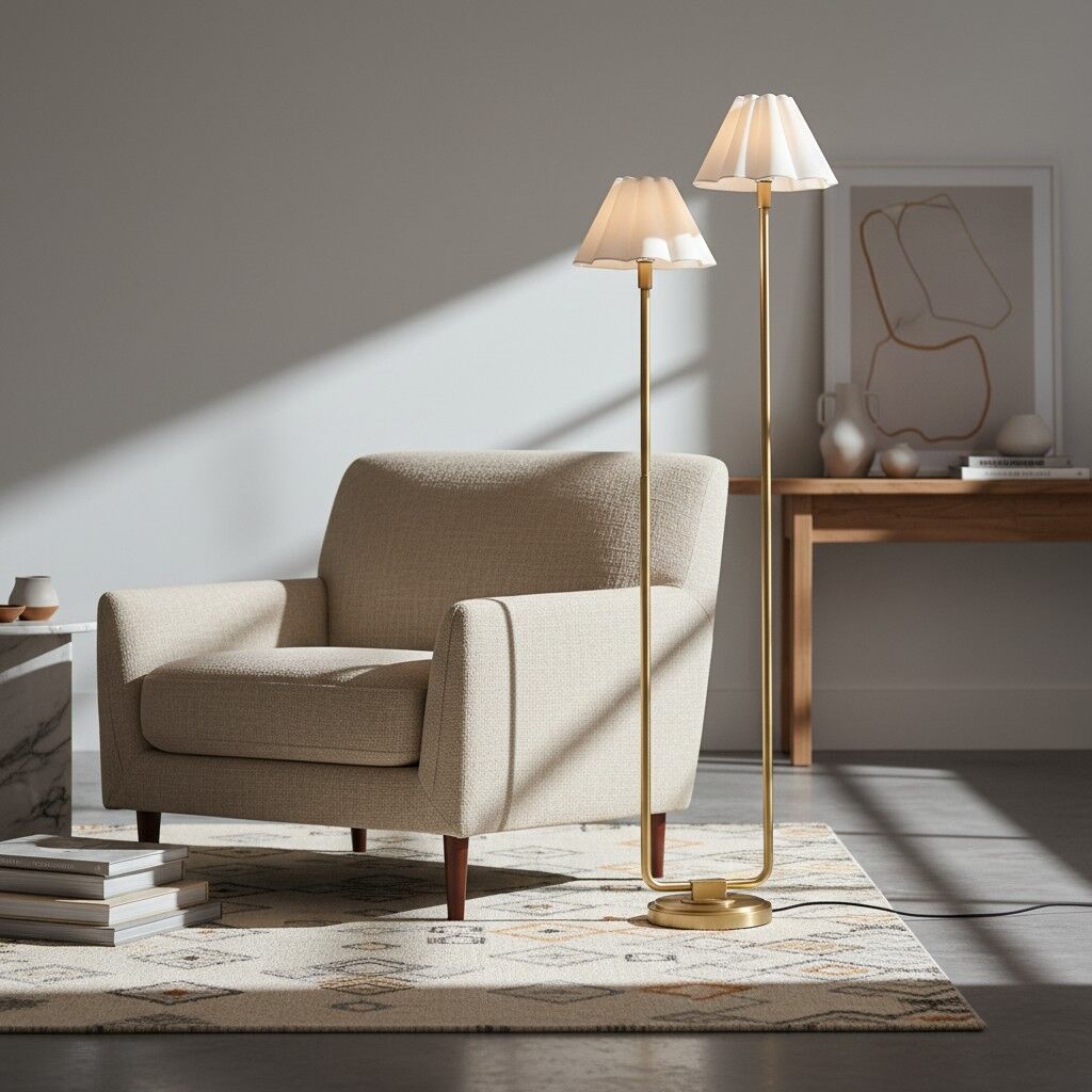 Duova vloerlamp naast een fauteuil