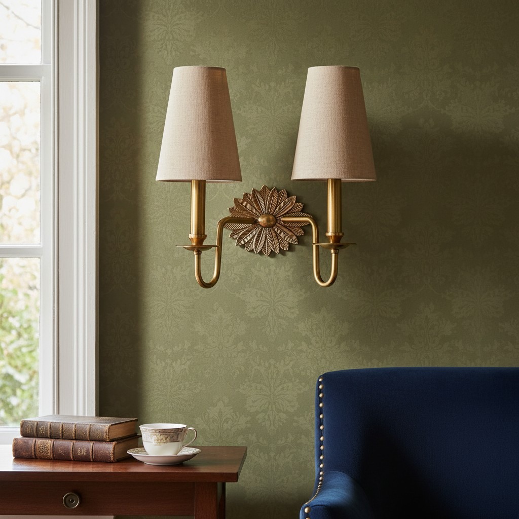 Duova dubbele wandlamp naast een stoel en tafel