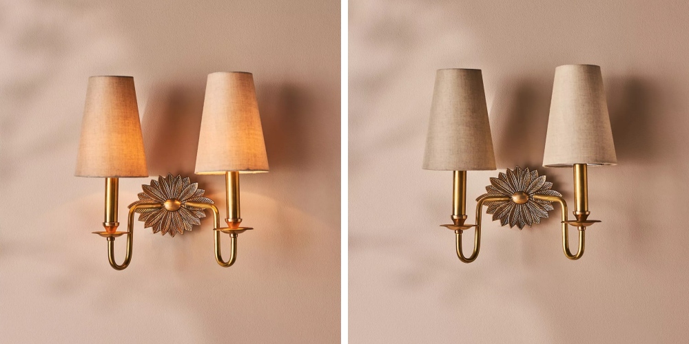 Vergelijking van verlichte en onverlichte Duova wandlamp