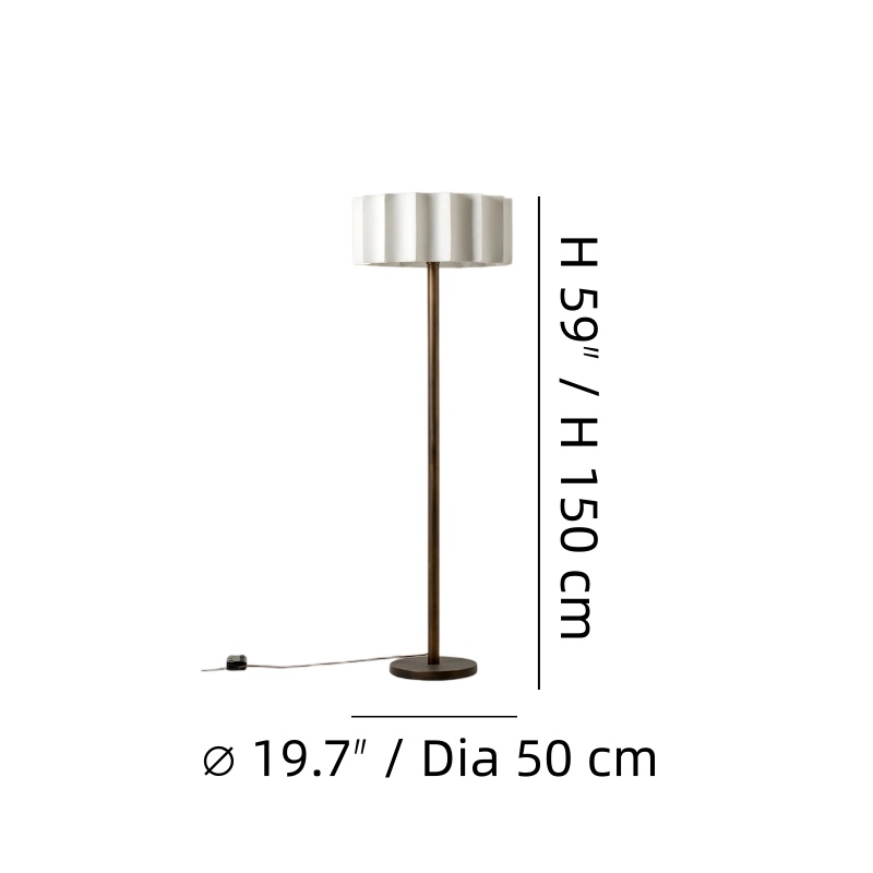 Afmetingen van de Cavilon vloerlamp H 150 cm en diameter 50 cm