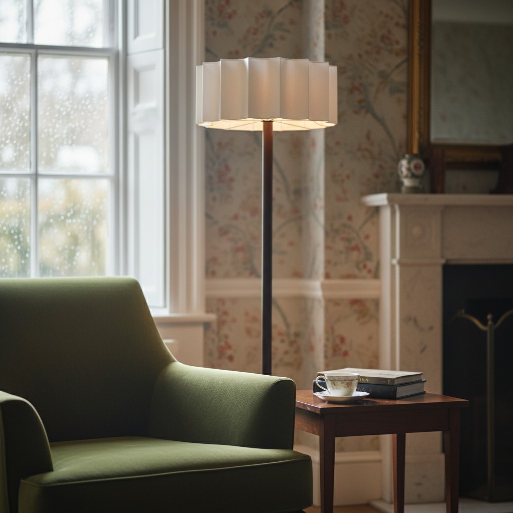 Cavilon vloerlamp naast een groene fauteuil