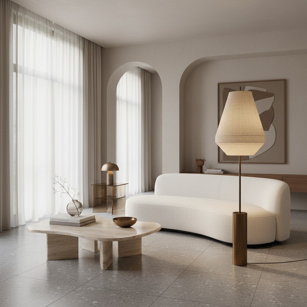 Zalen vloerlamp in lichte woonkamer
