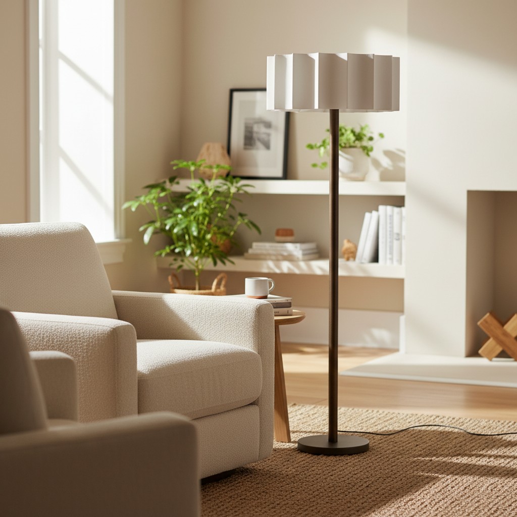 Cavilon vloerlamp in een warme woonkamer bij een fauteuil