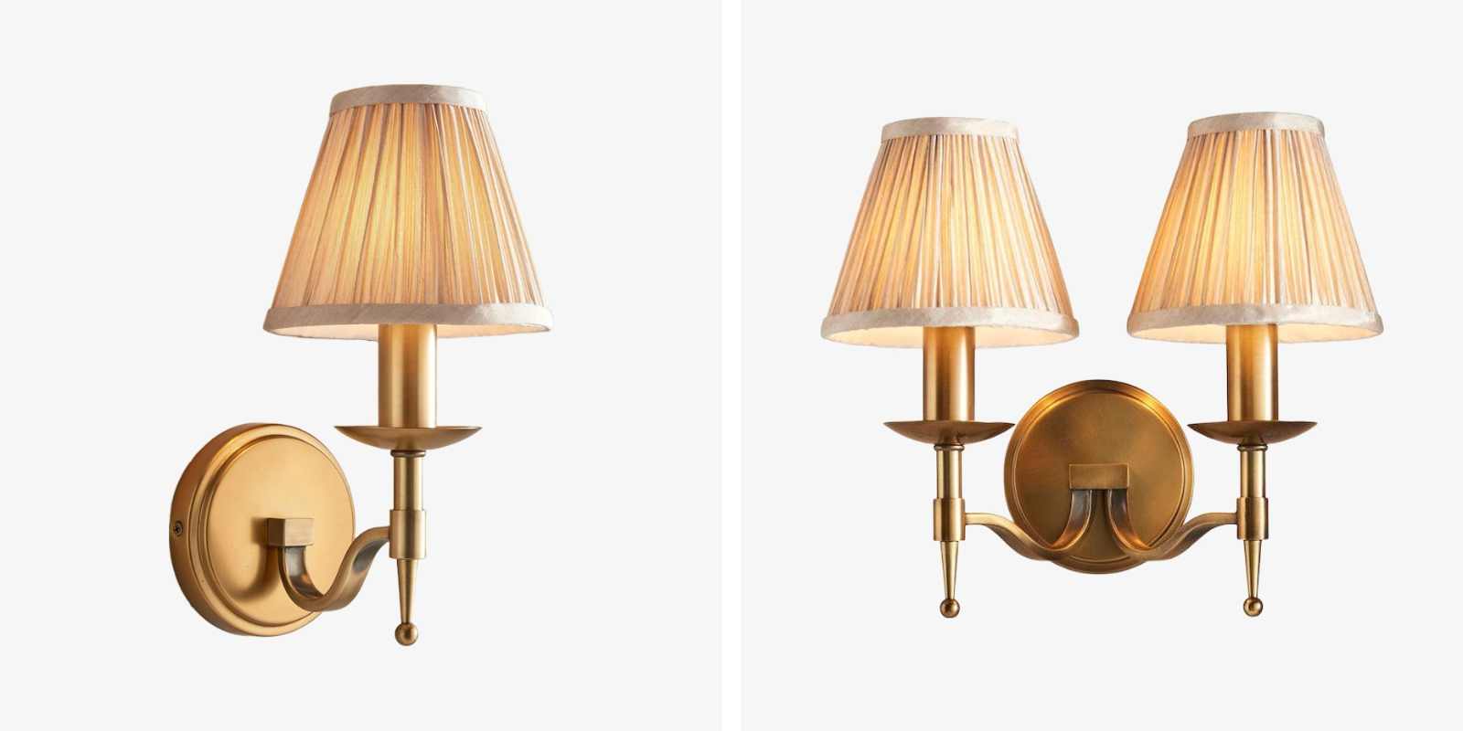 Tela single and double brass wall light options
