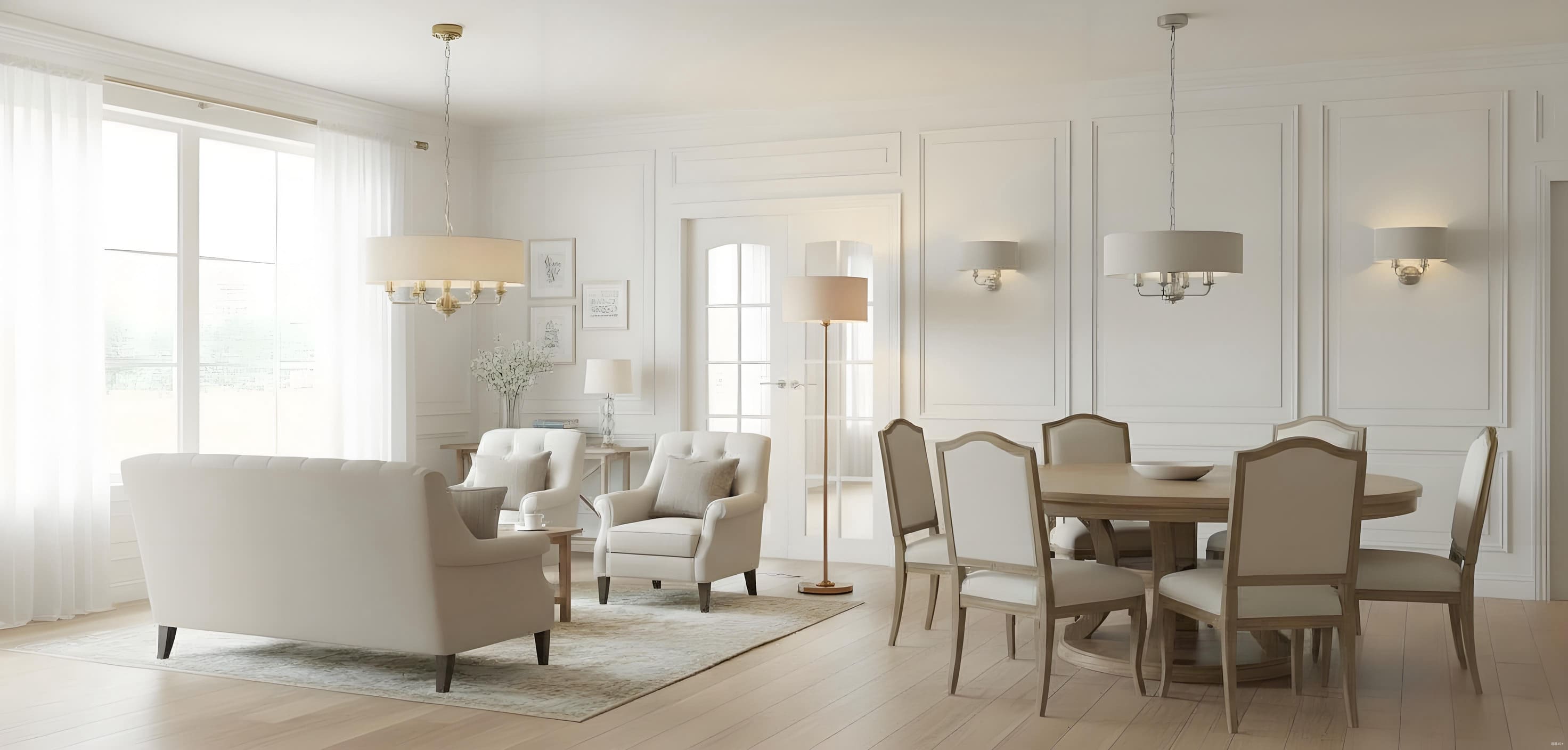 Tela-serie in een lichte woonkamer en eetkamer