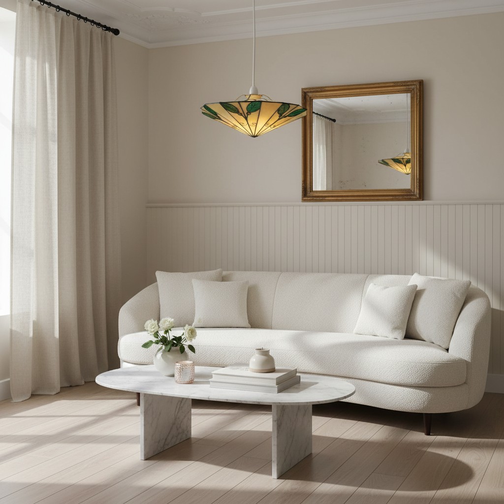 TF Harken hanglamp in een woonkamer met spiegel