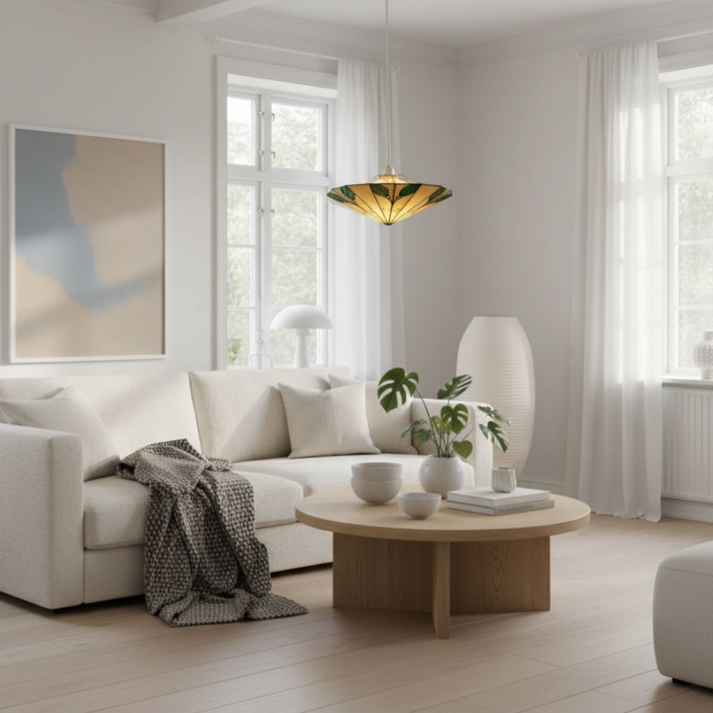TF Harken hanglamp in een zachte neutrale kamer