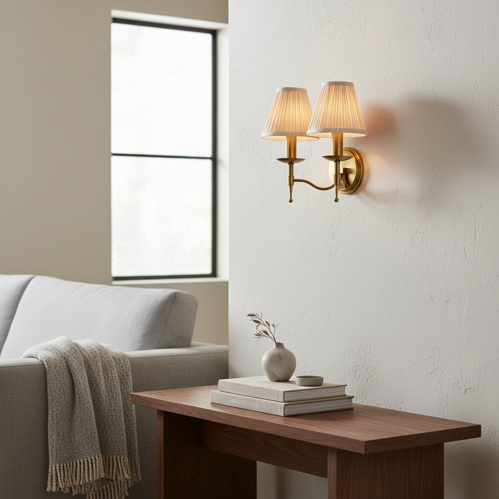 Double-arm Tela brass wall light in a customer room
