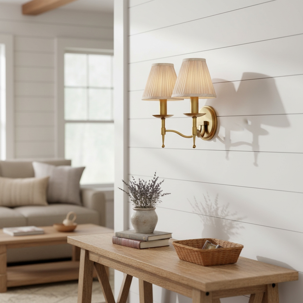 Double-arm Tela wall light in a living room