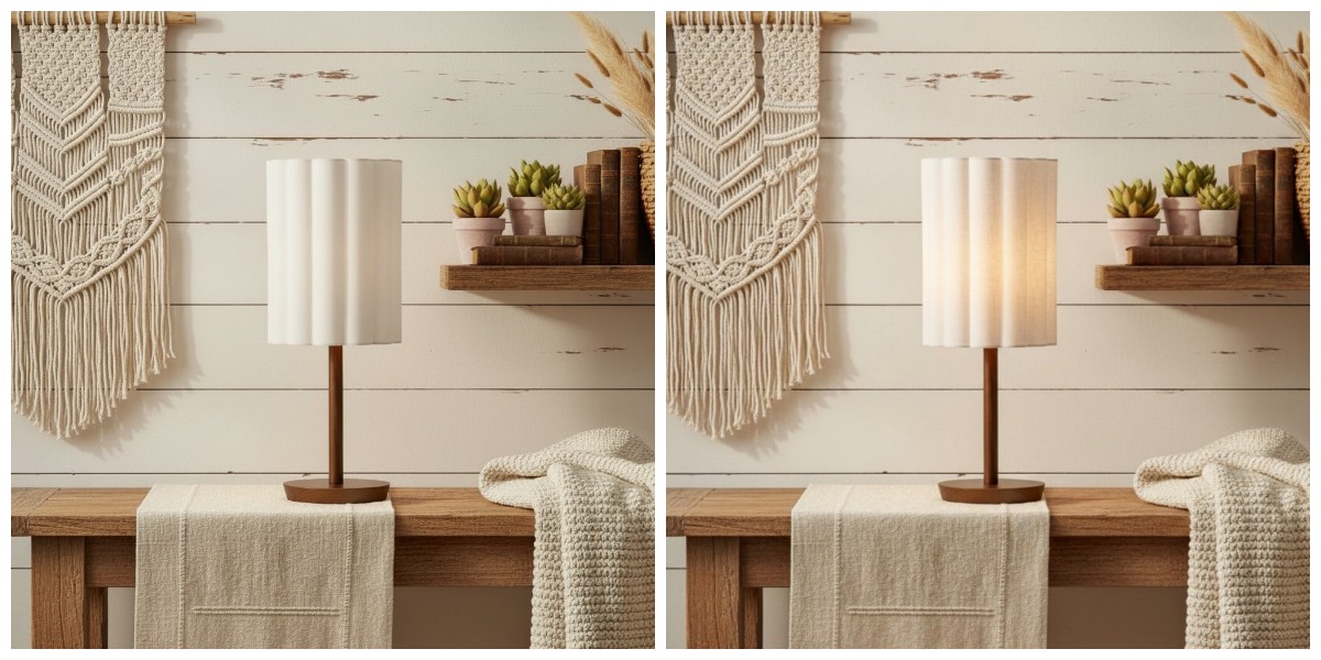 Vergelijking van de Linbron lamp zonder en met warm licht