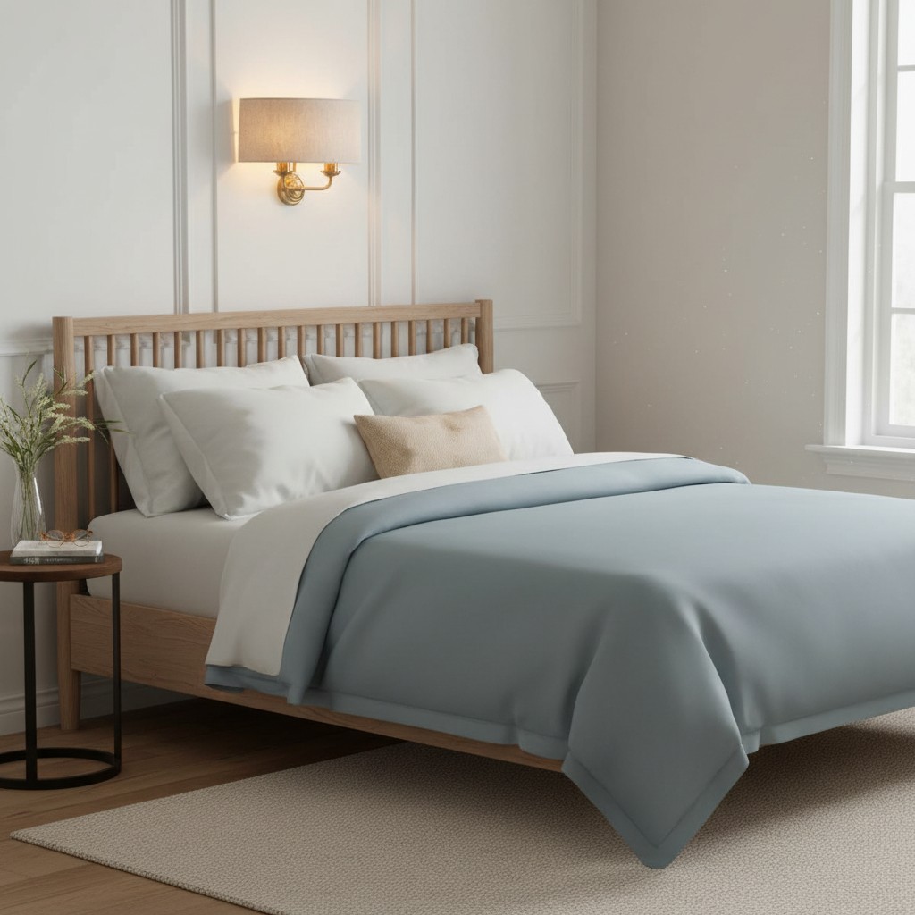 Tela wandlamp naast een bed