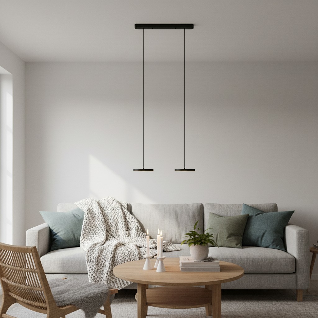 Feranox hanglamp boven een woonkamerbank