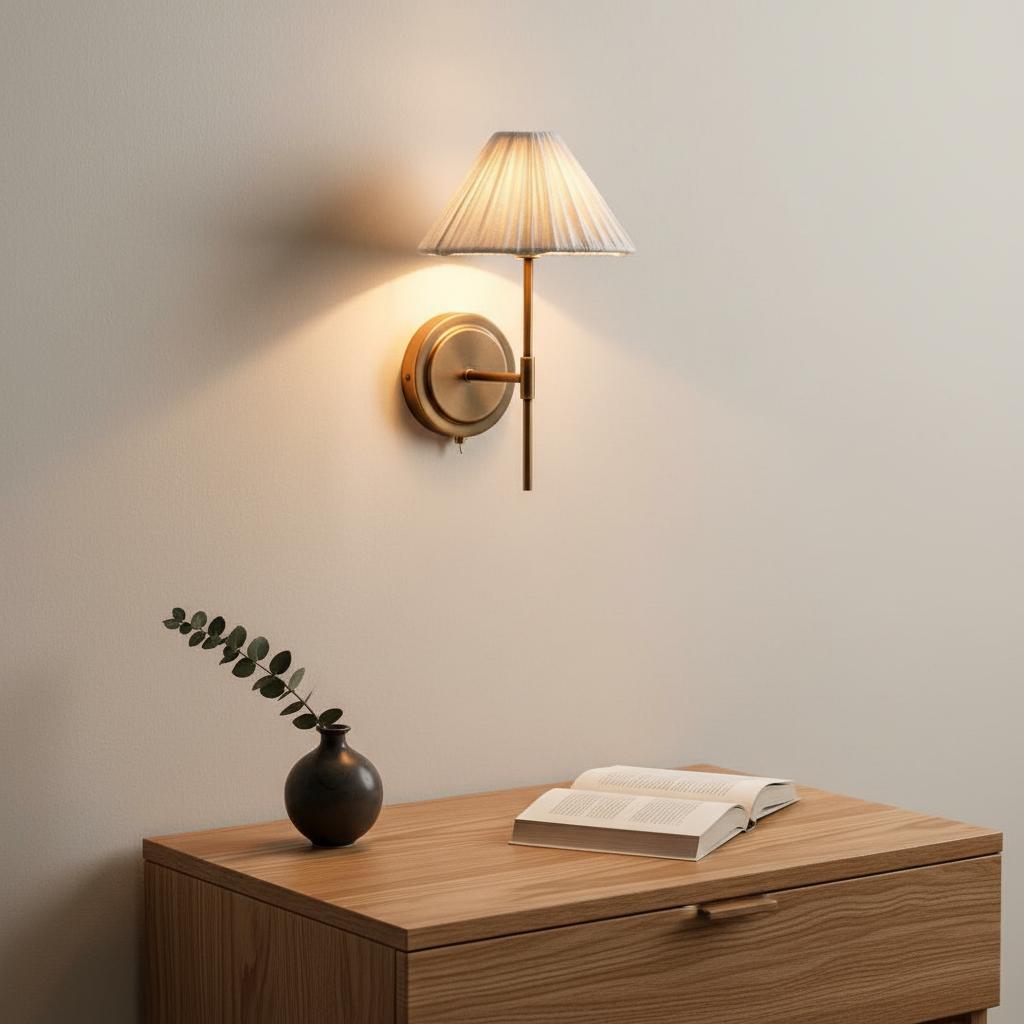 Lindi wandlamp boven houten dressoir