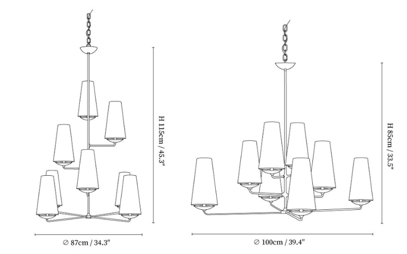 Productgrootte diagram voor Fontaine verticale kroonluchter