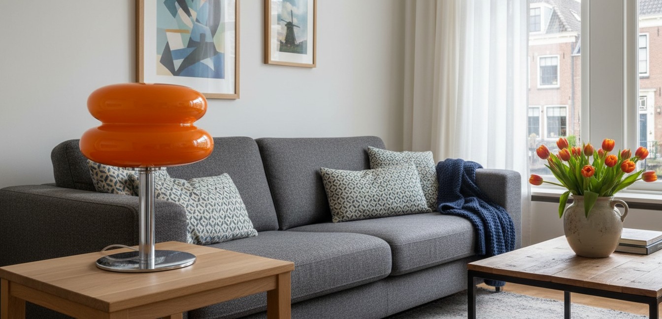 Retro Bauhaus Lollipop Ripple tafellamp in een woonkamer