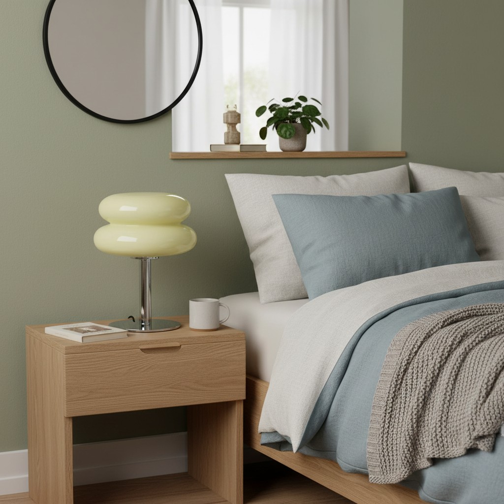 Lollipop Ripple tafellamp naast een bed