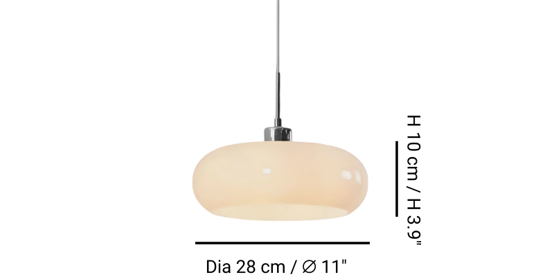 Afmetingen van de hanglamp diameter 28 cm en hoogte 10 cm