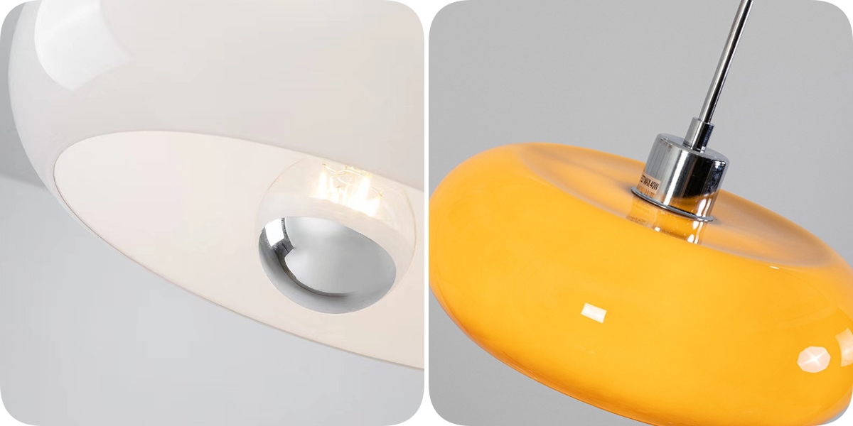 Details van glazen kap en metalen aansluiting