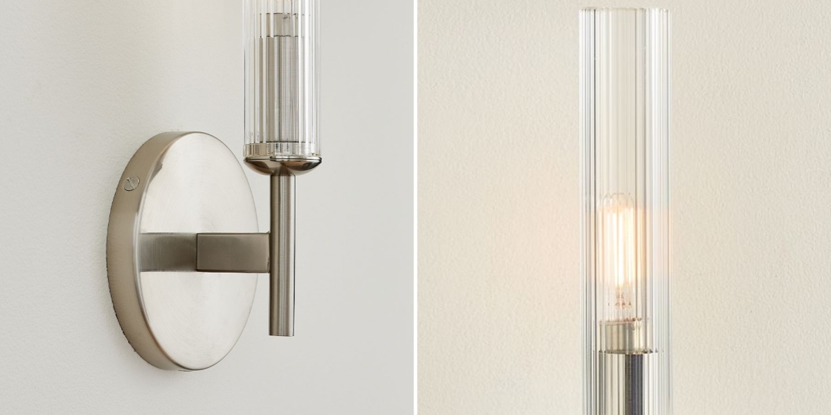 Ontwerpdetails van de Bravira geribbelde glazen wandlamp