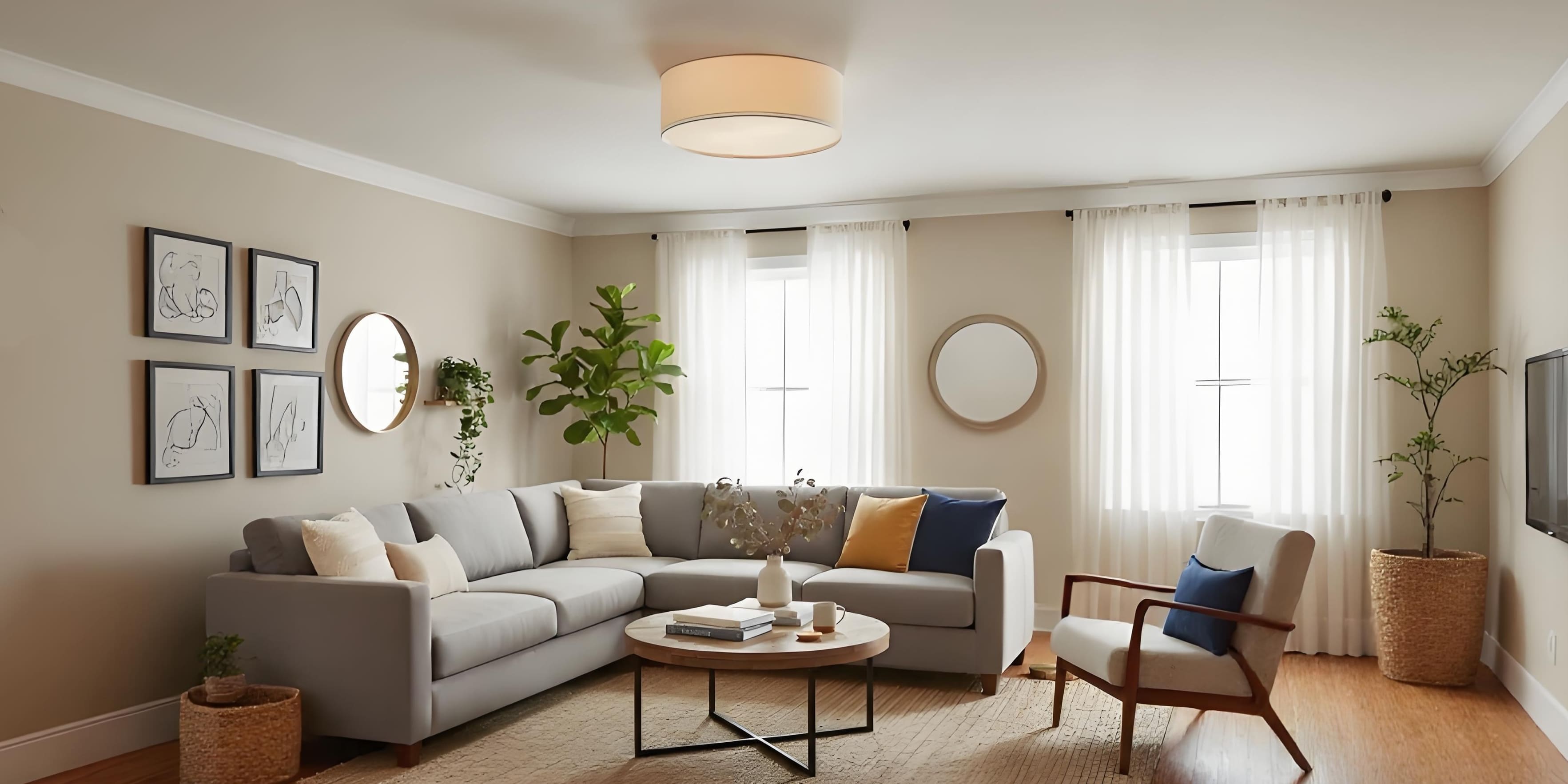 Linnen Drum Plafondlamp in een woonkamer